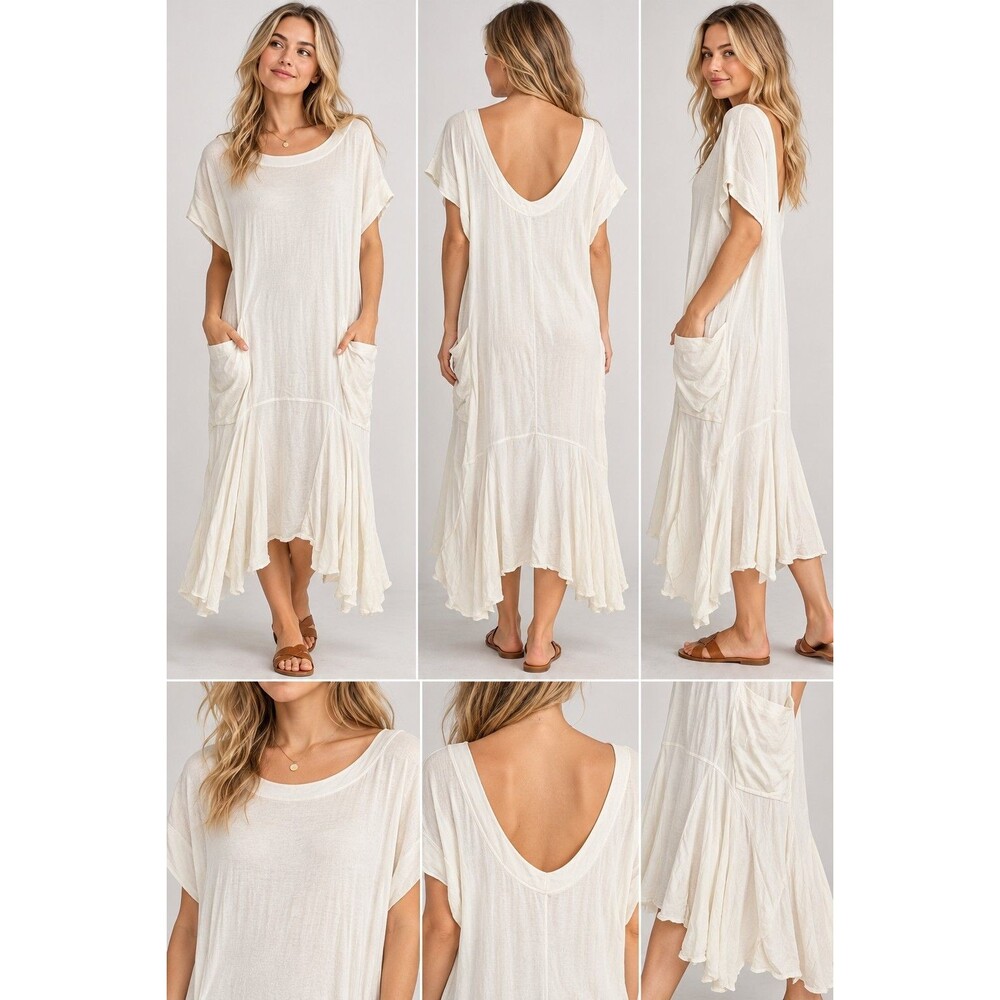 Free People White Grecian Maxi Dress Ivory Boho Gypsy Cottagecore Sz XS Oversize